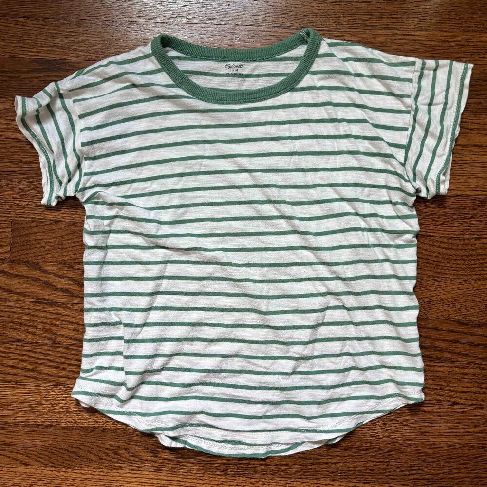 Madewell Whisper Cotton Rib-Crewneck Tee / Medium / Green Stripe